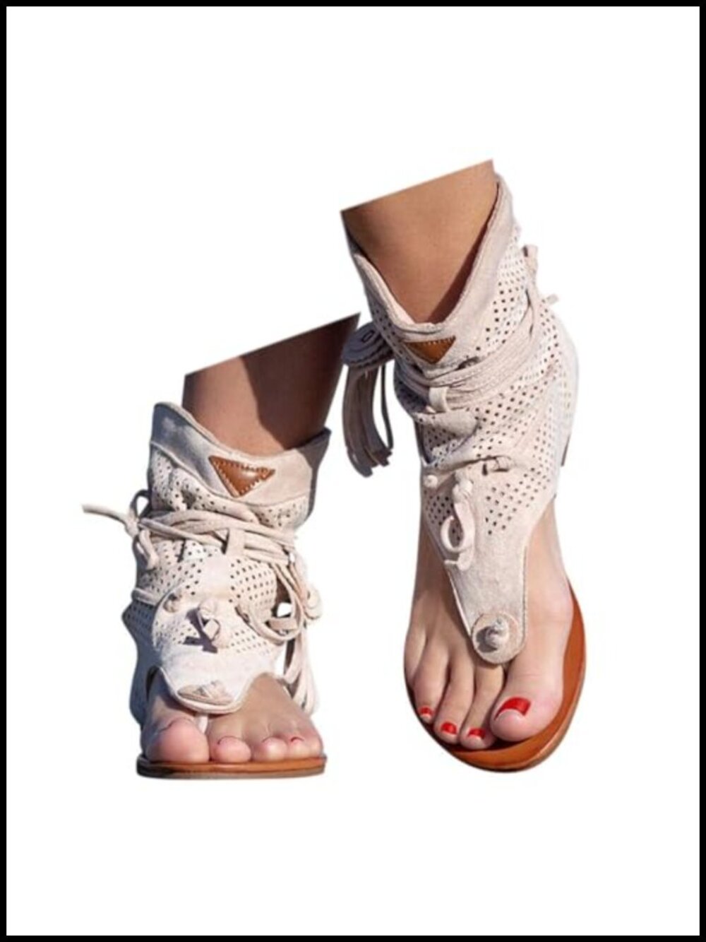 Bohemian Gladiator Fringe T-Strap Flat Sandals with Arch Support, Slip On